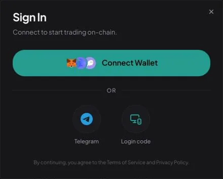 BasedBot Sign In window with Connect Wallet, Telegram and Login code options